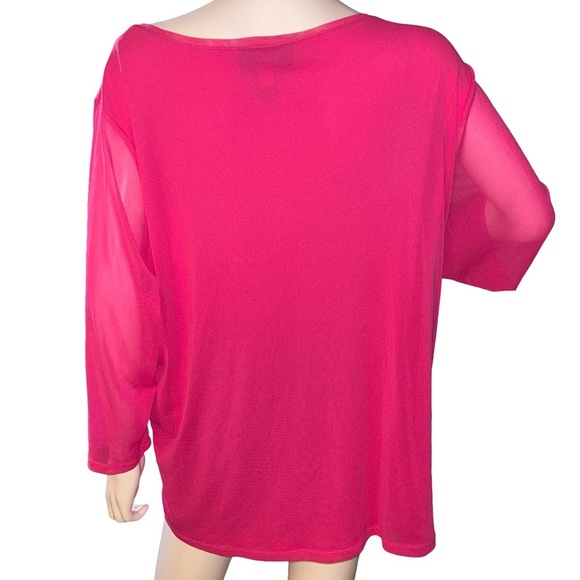 INC Fuchsia top (L) 3/4 sleeve thin shimmer - Picture 3 of 5